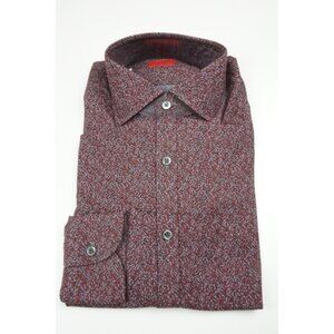 Isaia Merlot Blue Mottled Pattern Long Sleeve Cotton Dress Shirt 15.5/39 NEW